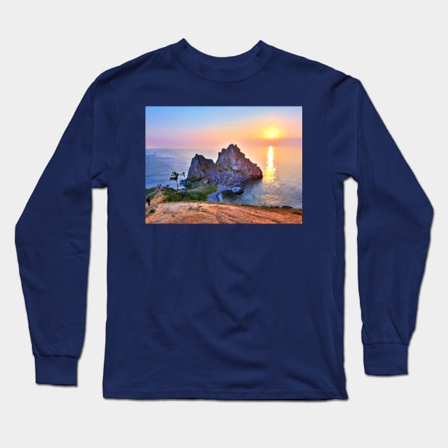 Lake Baikal. Shaman Rock Long Sleeve T-Shirt by KlowArts